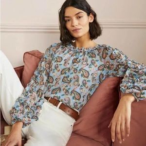 BODEN EXCELLENT CONDITION RUFFLE DETAIL RAGLAN BLOUCE PAISLEY BLOOM WOMENS 12